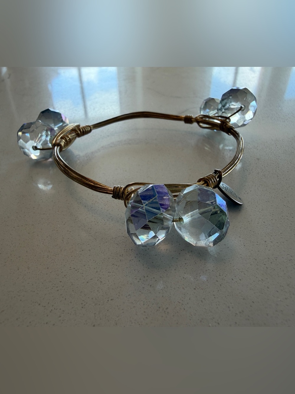 Bourbon and Bowties Gold-Tone Bangle with Clear Crystal Charms